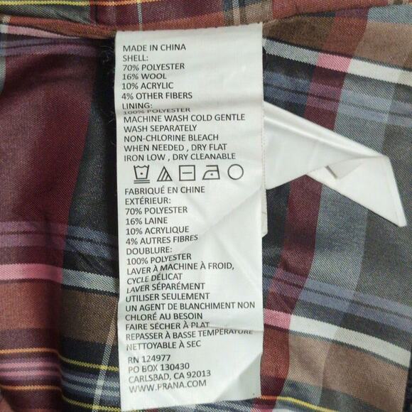 Prana Quincy Skirt Grey Coal Wool Blend Wrap Buckle Closure Plaid Lining Size M - Picture 7 of 9